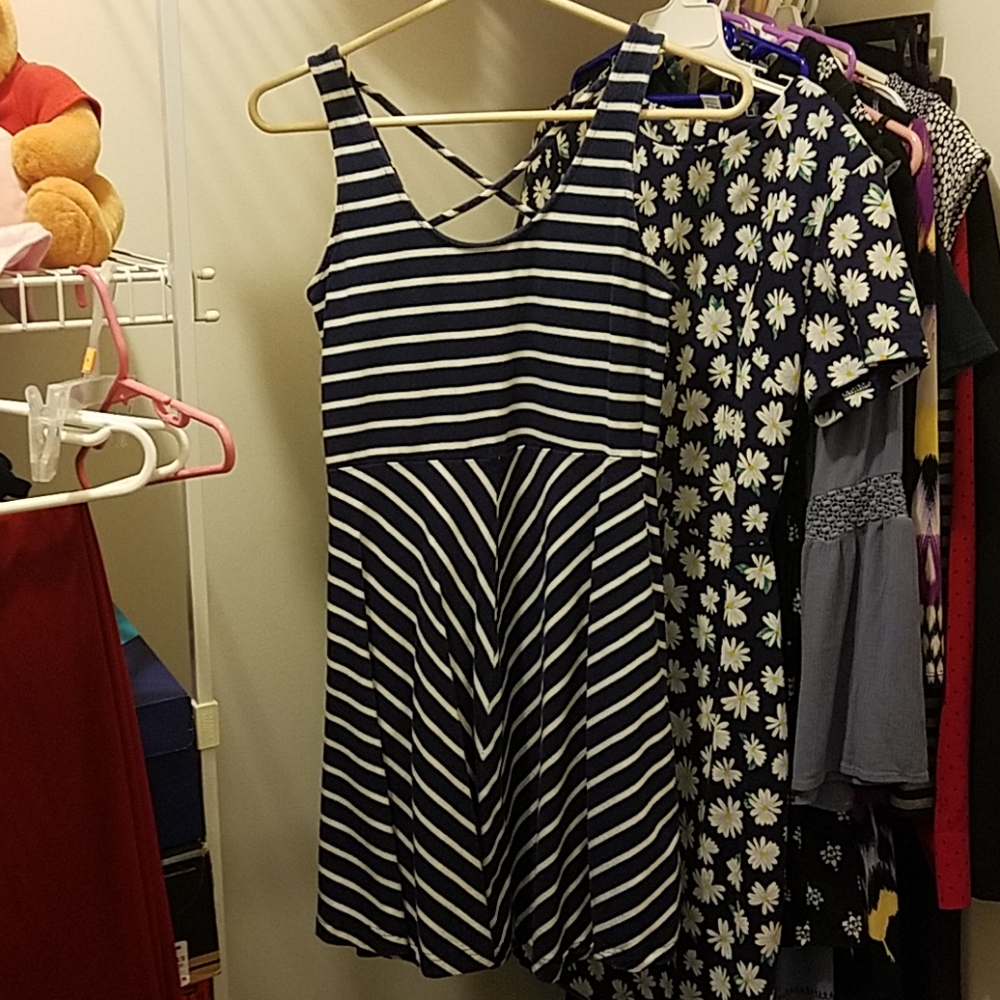 Stretchy blue and white striped dress